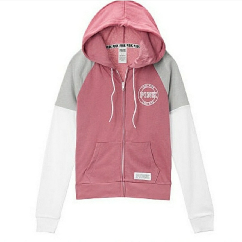 Victorias Secret Pink White Grey Hoodie Sweatshirt